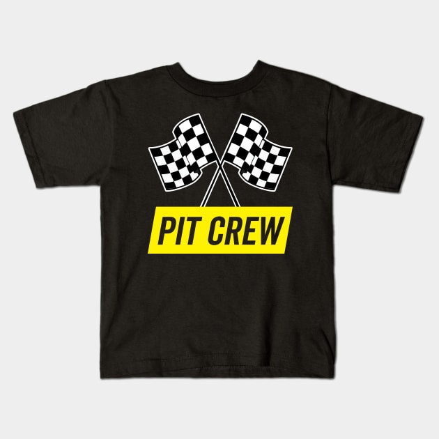 Yellow Italic Pit Crew for Racing Party Costume Kids T-Shirt by DetourShirts